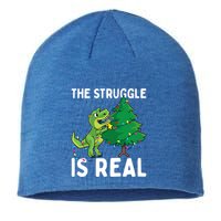 The Struggle Is Real Dinosaur And Xmas Tree Christmas Trex Funny Gift Sustainable Beanie