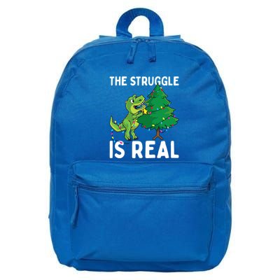 The Struggle Is Real Dinosaur And Xmas Tree Christmas Trex Funny Gift 16 in Basic Backpack