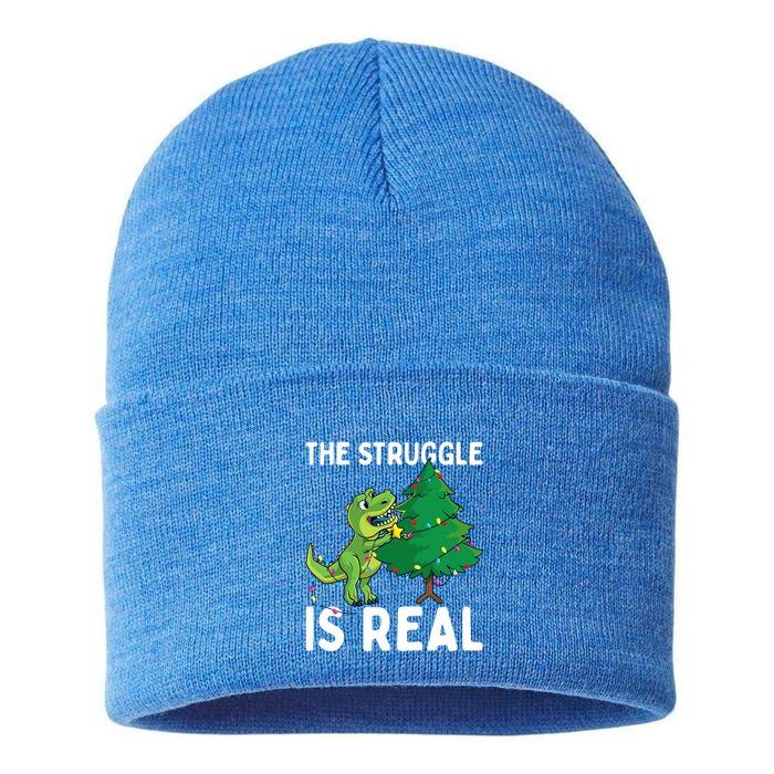 The Struggle Is Real Dinosaur And Xmas Tree Christmas Trex Funny Gift Sustainable Knit Beanie