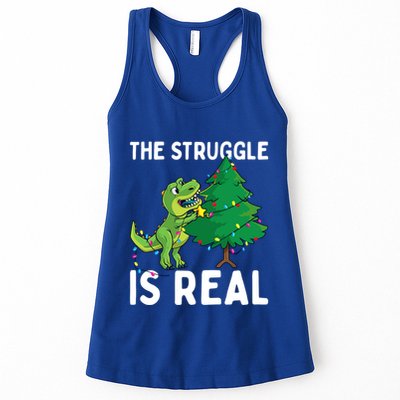 The Struggle Is Real Dinosaur And Xmas Tree Christmas Trex Funny Gift Womens Tank Top