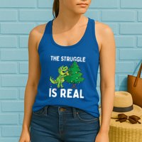 The Struggle Is Real Dinosaur And Xmas Tree Christmas Trex Funny Gift Womens Tank Top