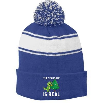 The Struggle Is Real Dinosaur And Xmas Tree Christmas Trex Funny Gift Stripe Pom Pom Beanie