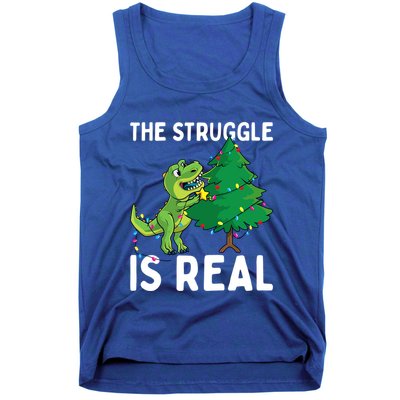The Struggle Is Real Dinosaur And Xmas Tree Christmas Trex Funny Gift Tank Top