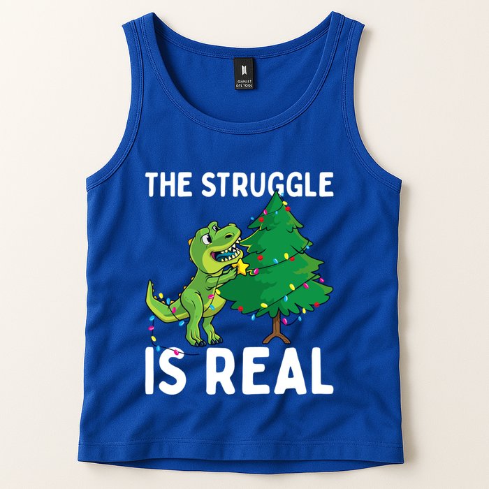 The Struggle Is Real Dinosaur And Xmas Tree Christmas Trex Funny Gift Tank Top