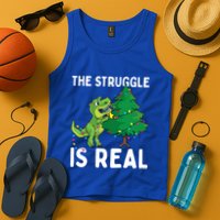 The Struggle Is Real Dinosaur And Xmas Tree Christmas Trex Funny Gift Tank Top