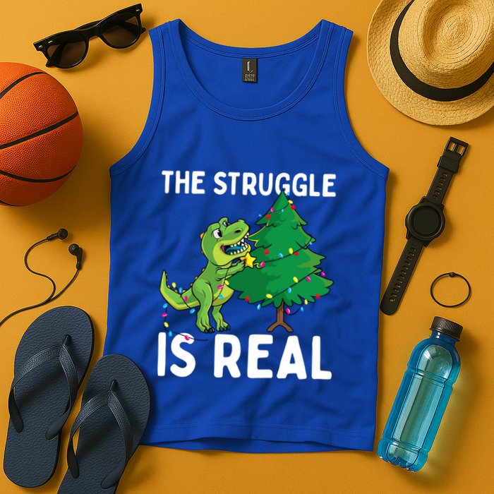 The Struggle Is Real Dinosaur And Xmas Tree Christmas Trex Funny Gift Tank Top