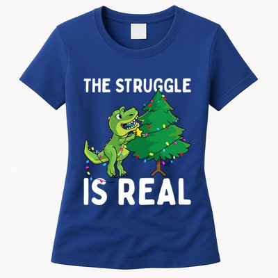 The Struggle Is Real Dinosaur And Xmas Tree Christmas Trex Funny Gift Womens T-Shirt