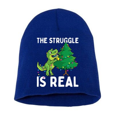 The Struggle Is Real Dinosaur And Xmas Tree Christmas Trex Funny Gift Short Acrylic Beanie