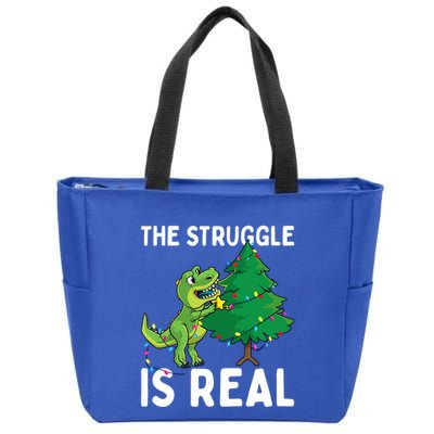 The Struggle Is Real Dinosaur And Xmas Tree Christmas Trex Funny Gift Zip Tote Bag