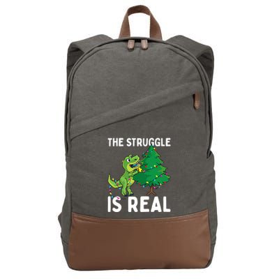 The Struggle Is Real Dinosaur And Xmas Tree Christmas Trex Funny Gift Cotton Canvas Backpack
