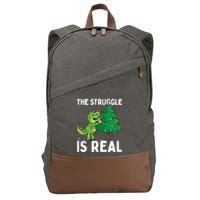 The Struggle Is Real Dinosaur And Xmas Tree Christmas Trex Funny Gift Cotton Canvas Backpack
