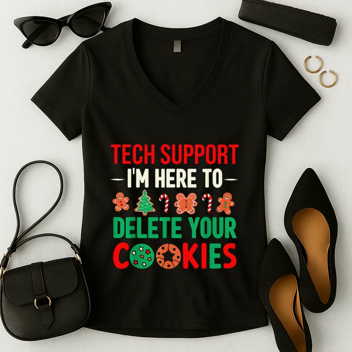 Tech Support IM Here To Delete Your Cookies Funny It Nerds Women's V-Neck T-Shirt