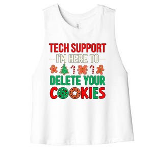 Tech Support IM Here To Delete Your Cookies Funny It Nerds Women's Racerback Cropped Tank