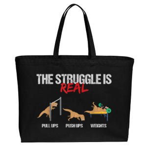 The Struggle Is Real T Rex Dinosaur Workout Fitness Cotton Canvas Jumbo Tote