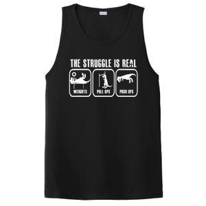 The Struggle Is Real Funny Dinosaurus Workout Weights PosiCharge Competitor Tank