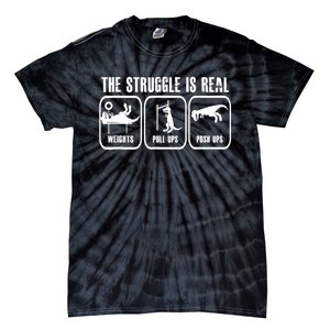 The Struggle Is Real Funny Dinosaurus Workout Weights Tie-Dye T-Shirt