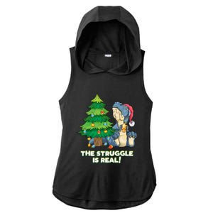 The Struggle Is Real Trex Christmas Tree Ladies PosiCharge Tri-Blend Wicking Draft Hoodie Tank