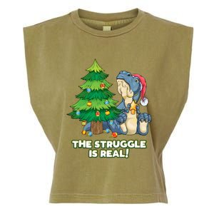 The Struggle Is Real Trex Christmas Tree Garment-Dyed Women's Muscle Tee