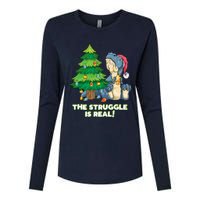 The Struggle Is Real Trex Christmas Tree Womens Cotton Relaxed Long Sleeve T-Shirt