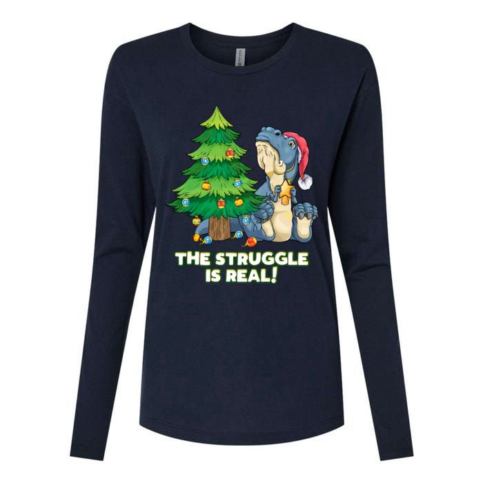 The Struggle Is Real Trex Christmas Tree Womens Cotton Relaxed Long Sleeve T-Shirt