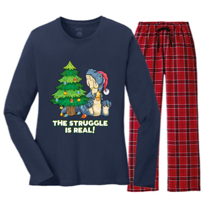 The Struggle Is Real Trex Christmas Tree Women's Long Sleeve Flannel Pajama Set 