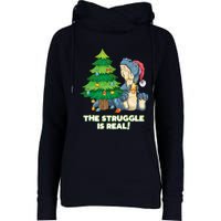 The Struggle Is Real Trex Christmas Tree Womens Funnel Neck Pullover Hood