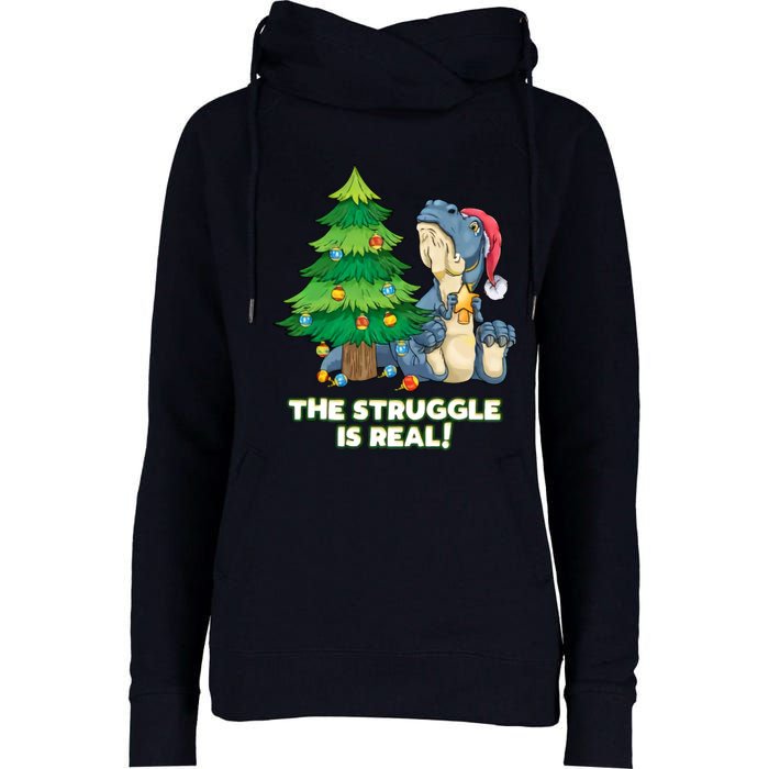 The Struggle Is Real Trex Christmas Tree Womens Funnel Neck Pullover Hood