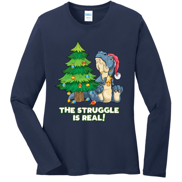 The Struggle Is Real Trex Christmas Tree Ladies Long Sleeve Shirt