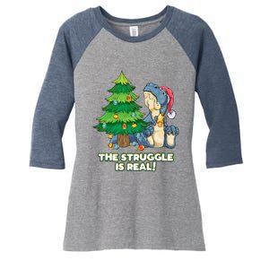 The Struggle Is Real Trex Christmas Tree Women's Tri-Blend 3/4-Sleeve Raglan Shirt