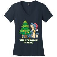 The Struggle Is Real Trex Christmas Tree Women's V-Neck T-Shirt