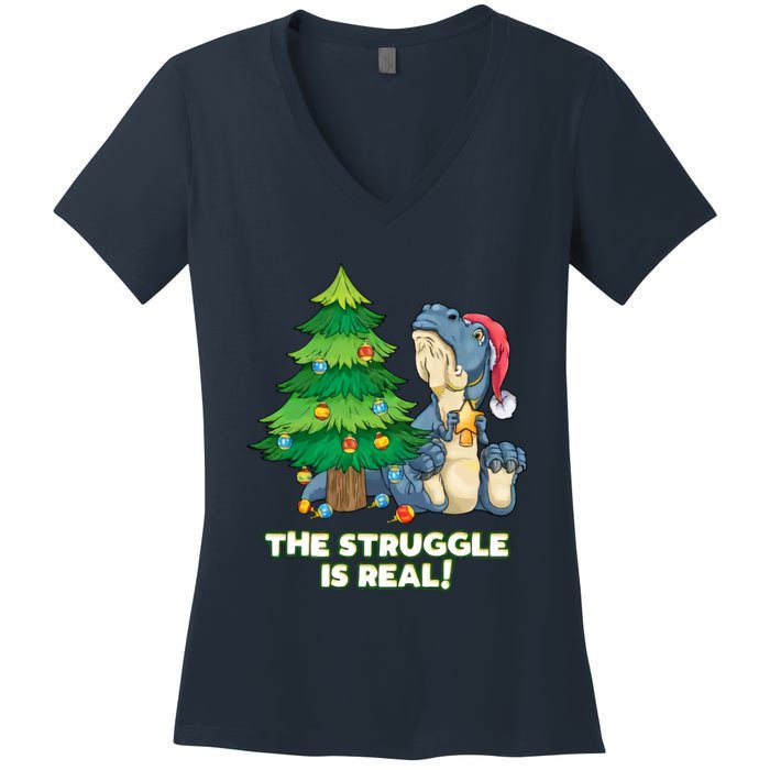 The Struggle Is Real Trex Christmas Tree Women's V-Neck T-Shirt