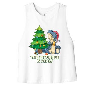 The Struggle Is Real Trex Christmas Tree Women's Racerback Cropped Tank