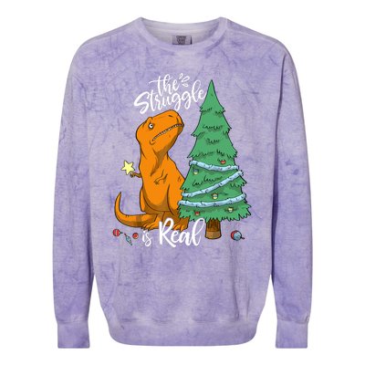 The Struggle Is Real Dinosaur Trex Christmas Tree Xmas Funny Colorblast Crewneck Sweatshirt