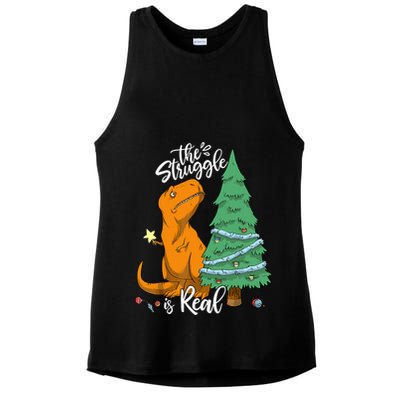 The Struggle Is Real Dinosaur Trex Christmas Tree Xmas Funny Ladies PosiCharge Tri-Blend Wicking Tank