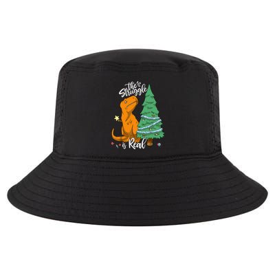 The Struggle Is Real Dinosaur Trex Christmas Tree Xmas Funny Cool Comfort Performance Bucket Hat