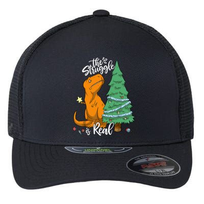 The Struggle Is Real Dinosaur Trex Christmas Tree Xmas Funny Flexfit Unipanel Trucker Cap