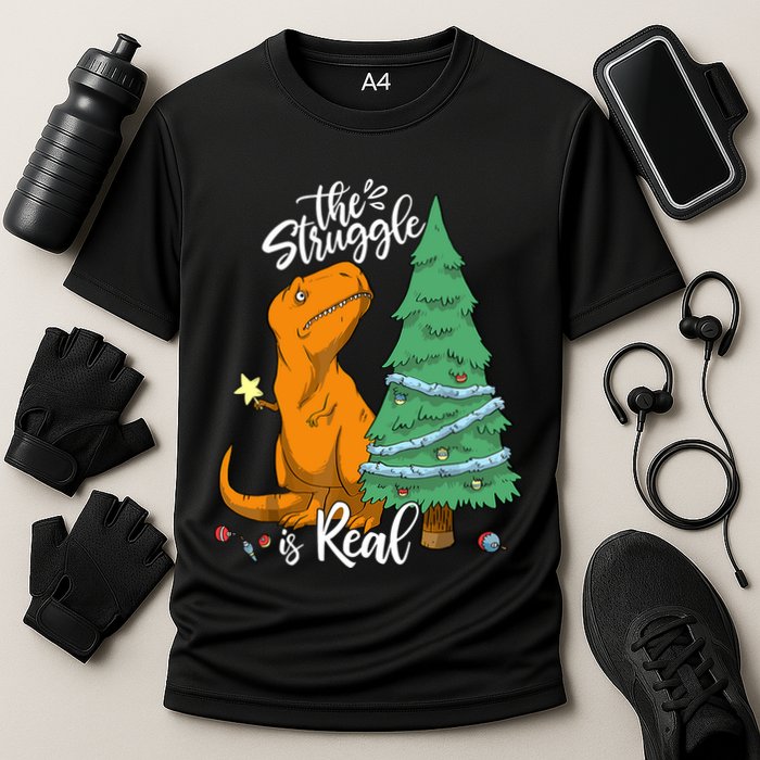 The Struggle Is Real Dinosaur Trex Christmas Tree Xmas Funny Performance Shirt