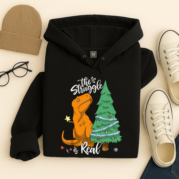 The Struggle Is Real Dinosaur Trex Christmas Tree Xmas Funny Hoodie