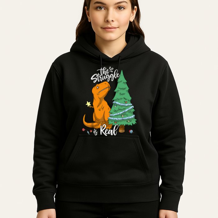 The Struggle Is Real Dinosaur Trex Christmas Tree Xmas Funny Hoodie