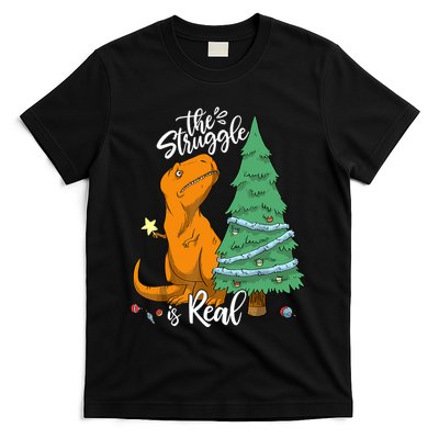 The Struggle Is Real Dinosaur Trex Christmas Tree Xmas Funny T-Shirt