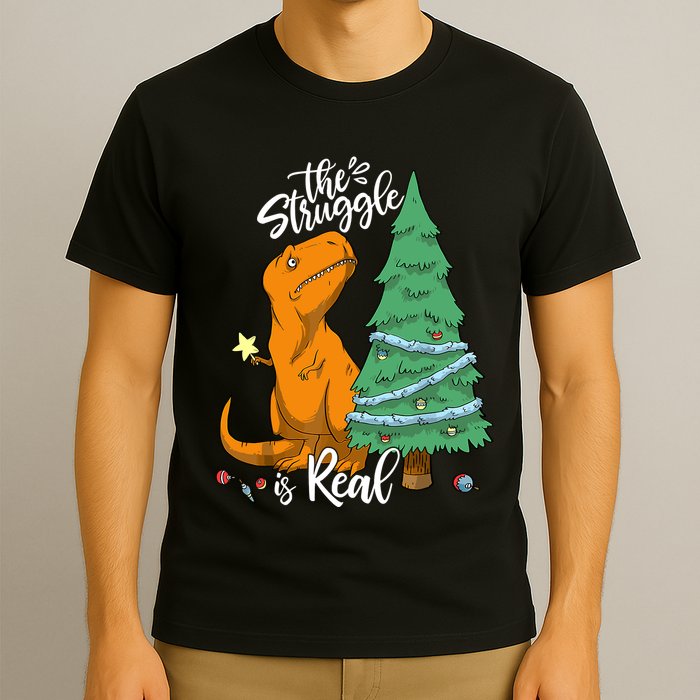 The Struggle Is Real Dinosaur Trex Christmas Tree Xmas Funny T-Shirt