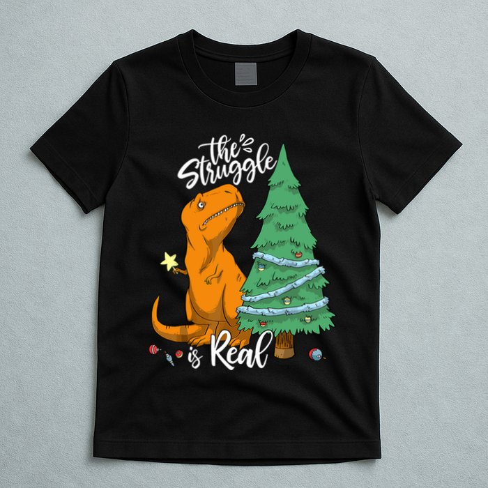 The Struggle Is Real Dinosaur Trex Christmas Tree Xmas Funny T-Shirt