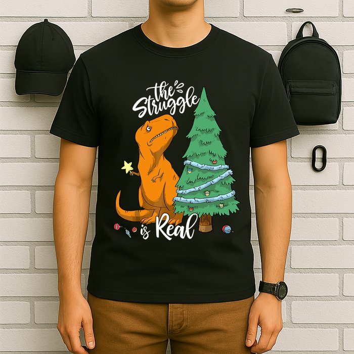 The Struggle Is Real Dinosaur Trex Christmas Tree Xmas Funny T-Shirt