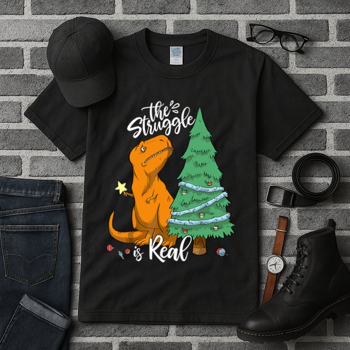 The Struggle Is Real Dinosaur Trex Christmas Tree Xmas Funny Tall T-Shirt