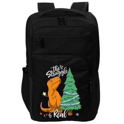 The Struggle Is Real Dinosaur Trex Christmas Tree Xmas Funny Impact Tech Backpack