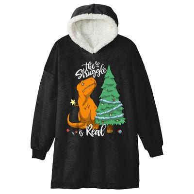 The Struggle Is Real Dinosaur Trex Christmas Tree Xmas Funny Hooded Wearable Blanket