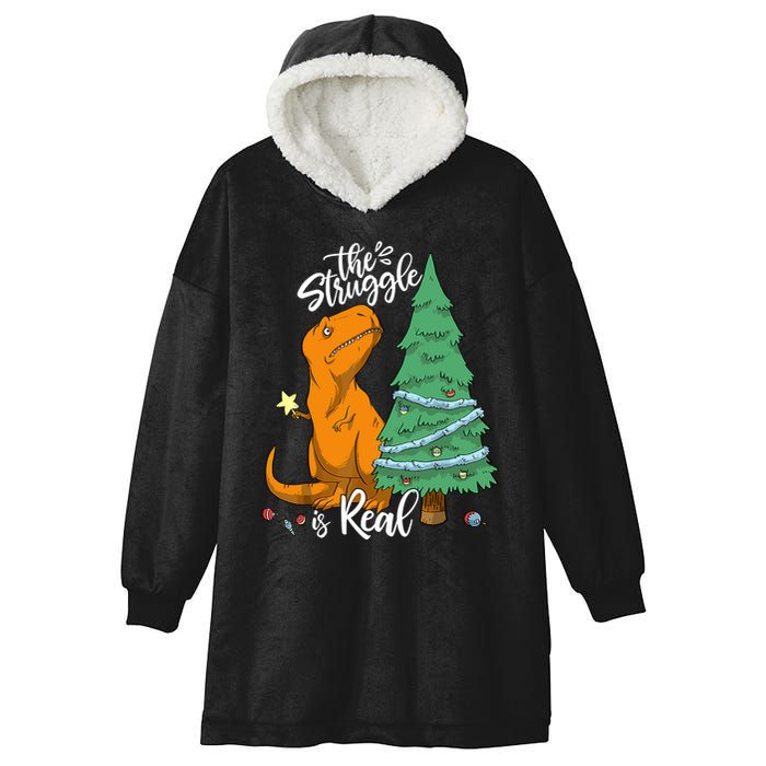 The Struggle Is Real Dinosaur Trex Christmas Tree Xmas Funny Hooded Wearable Blanket