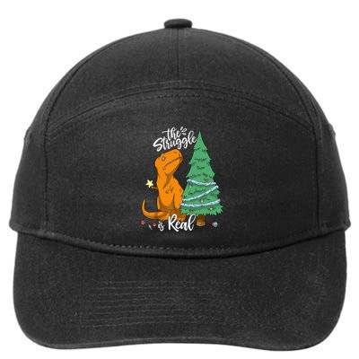 The Struggle Is Real Dinosaur Trex Christmas Tree Xmas Funny 7-Panel Snapback Hat