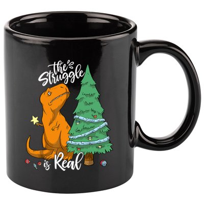 The Struggle Is Real Dinosaur Trex Christmas Tree Xmas Funny 11oz C Handle Ceramic Mug