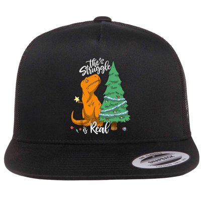 The Struggle Is Real Dinosaur Trex Christmas Tree Xmas Funny Flatbill Hat
